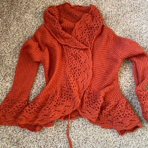 Hazel brand ruffle trim long sleeve cardigan sweater M